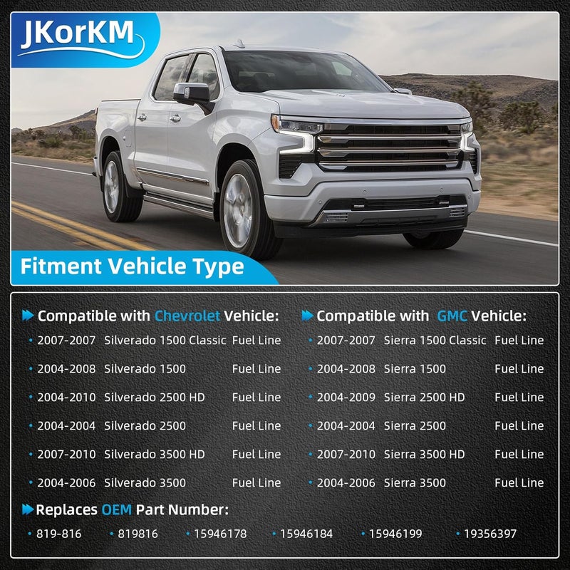 JkorkM Fuel Line ‎819-816 Compatible With 2004-2010 Chevy Silverado 1500 Classic 2500 HD 3500 GMC Sierra 1500 2500 HD 3500, 819-816 Flexible Stainless Steel Braided Fuel Line Kit OE#15946178 15946184 - Image 2